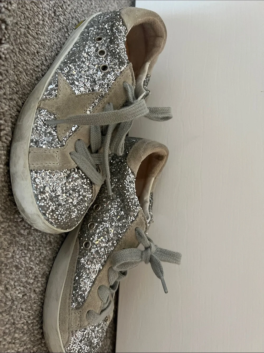 Golden Goose Kids Silver Glitter Lace-Up Sneakers with Gray Suede Star
